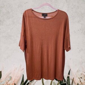Investments Casual Brown Rust Knit Short Sleeve Tee Top. Crew Neck Tee Top
